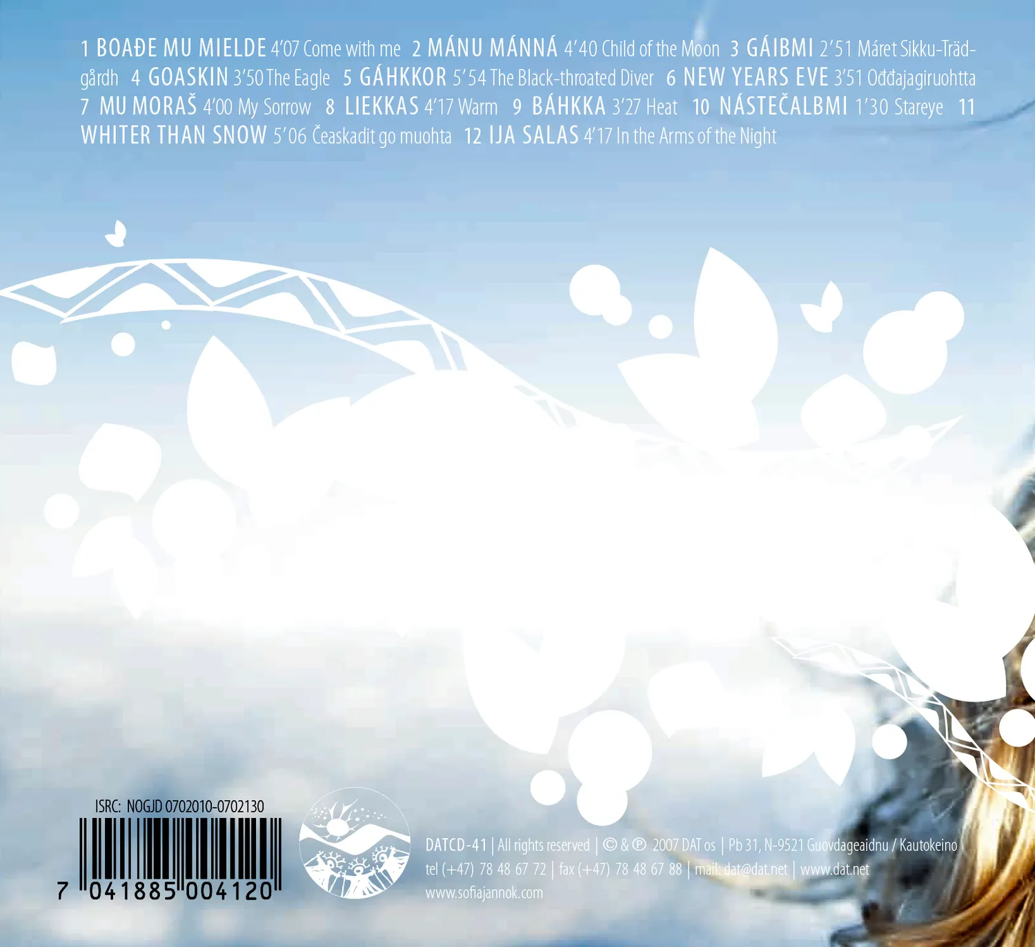Dat Čeaskat White CD Sofia Jannok studio