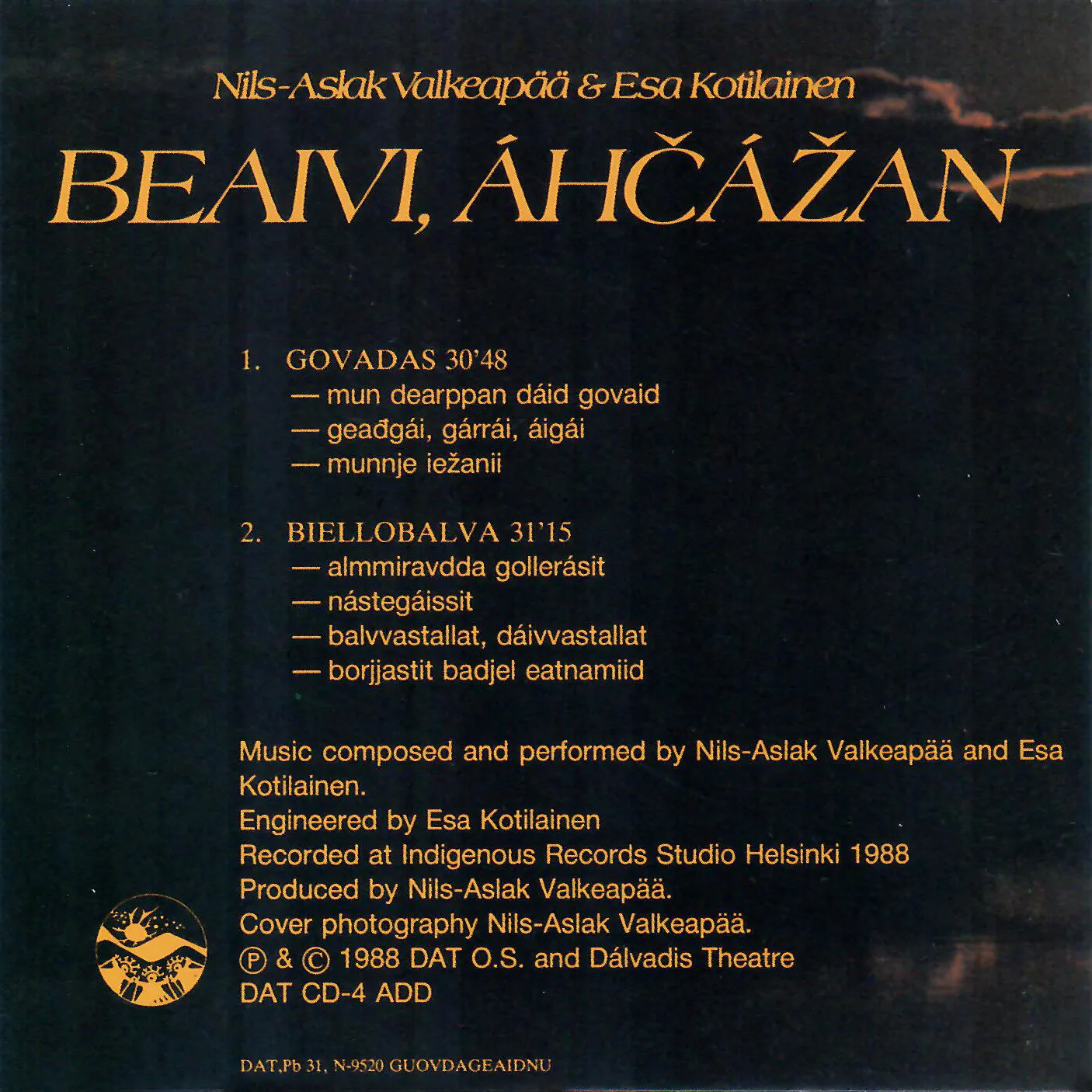 Dat Beaivi áhčážan joik CD Valkeapää Kotilainen